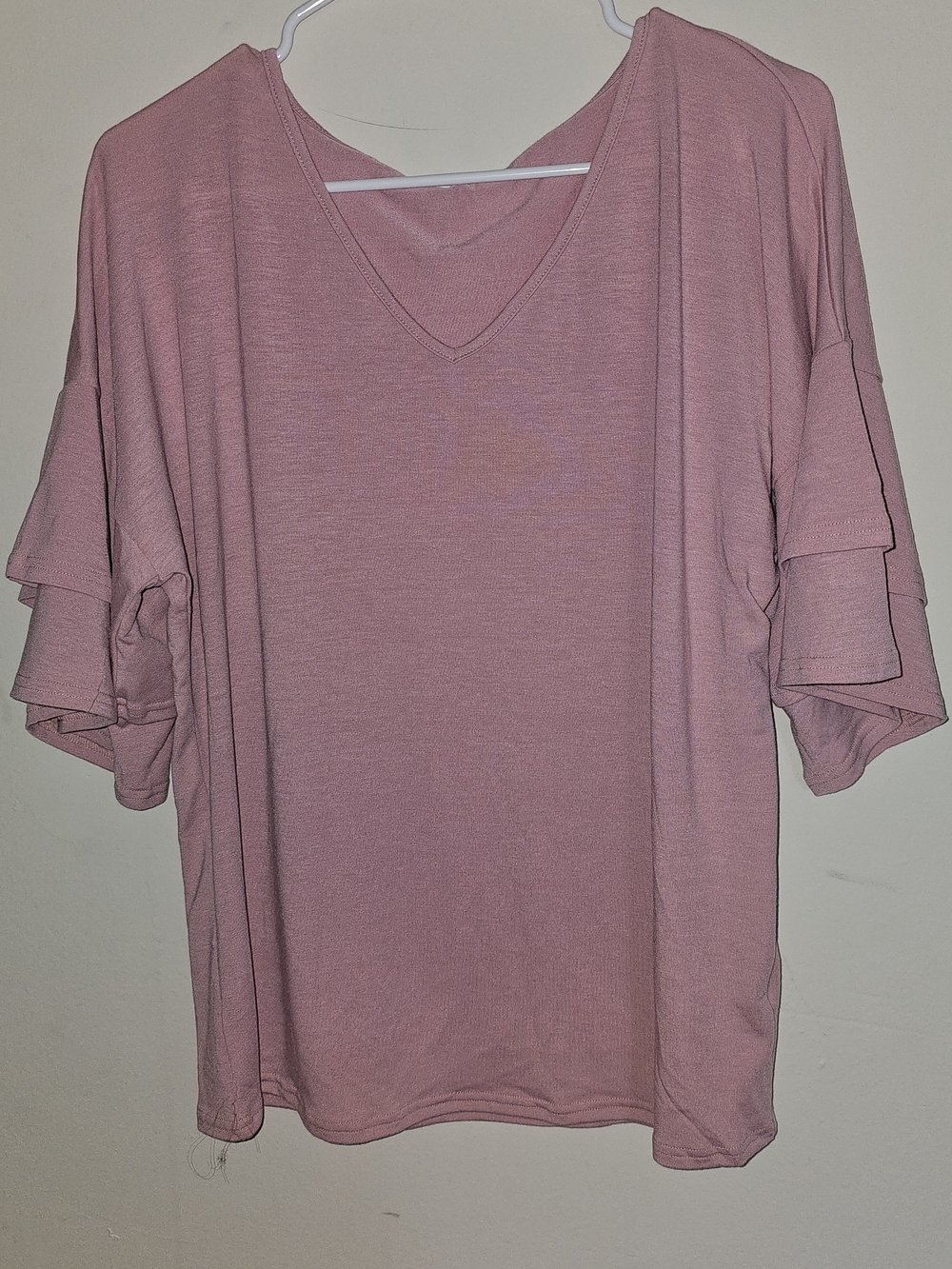 Women's V-Neck Ruffle Sleeve Blouse in Dusty Rose